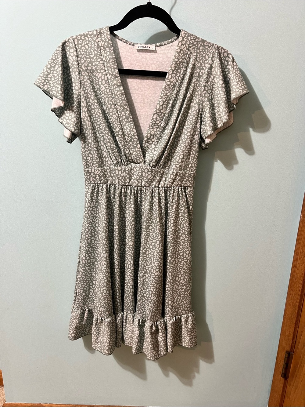 Sage with white floral print dress with low front